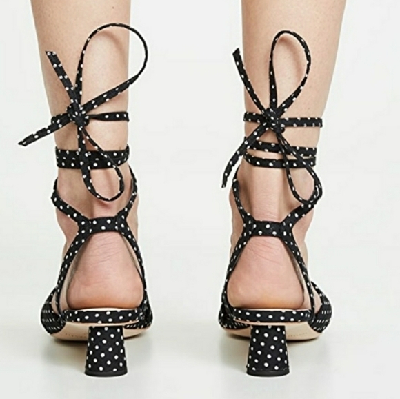 Loeffler Randall Leia Polka Dot Ankle Wrap Low Heel Sandals Size 8.5 B - Picture 5 of 13